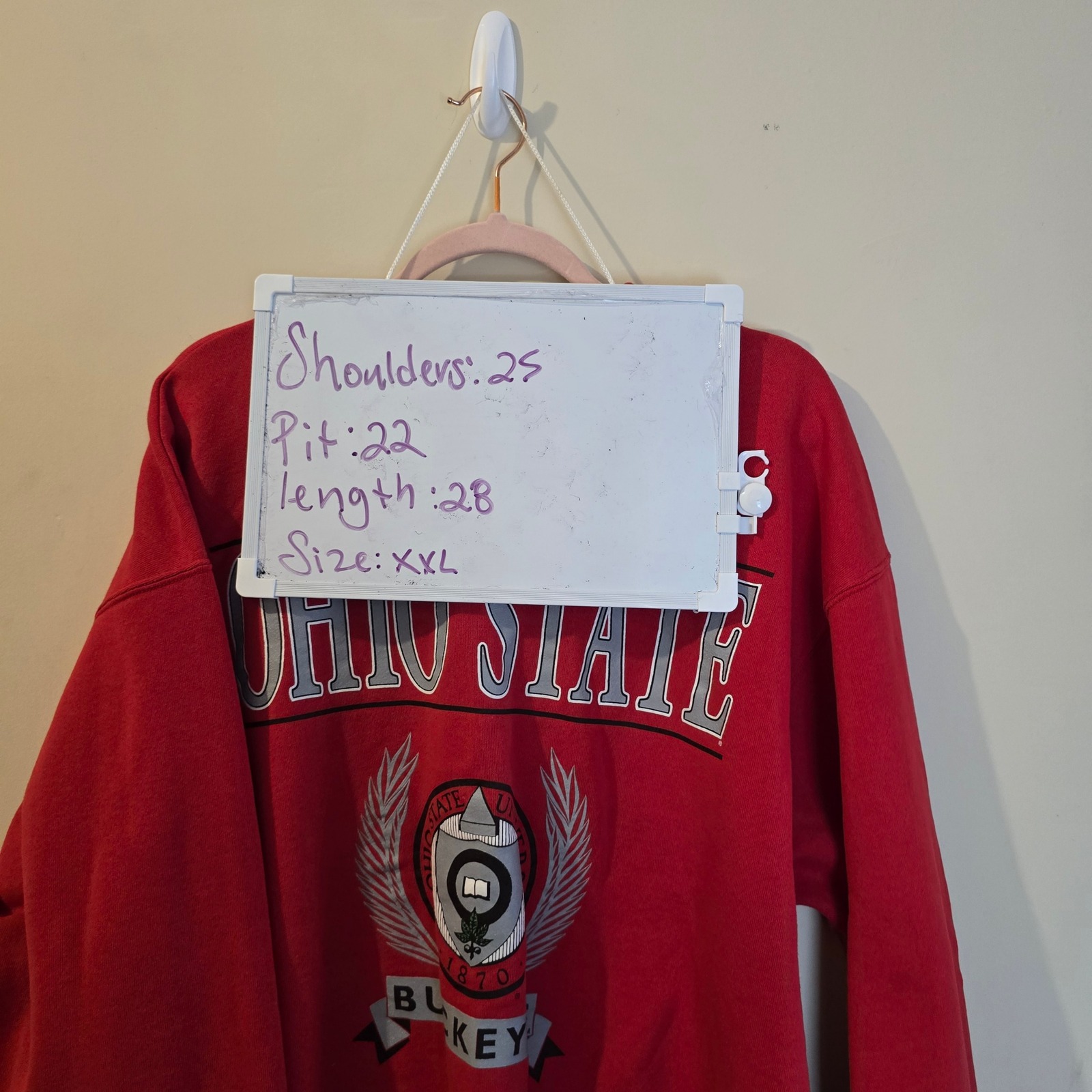 Vintage Hanes Ohio State Buckeyes Sweatshirt Red Xxl Crewneck Made In Usa 90s — image 3 of 6